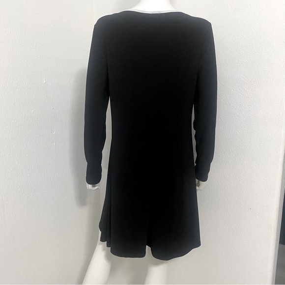 Nik and Nash Comfy Black Long Sleeve Dress Size Large White Line V-Neck Made USA - Picture 2 of 8